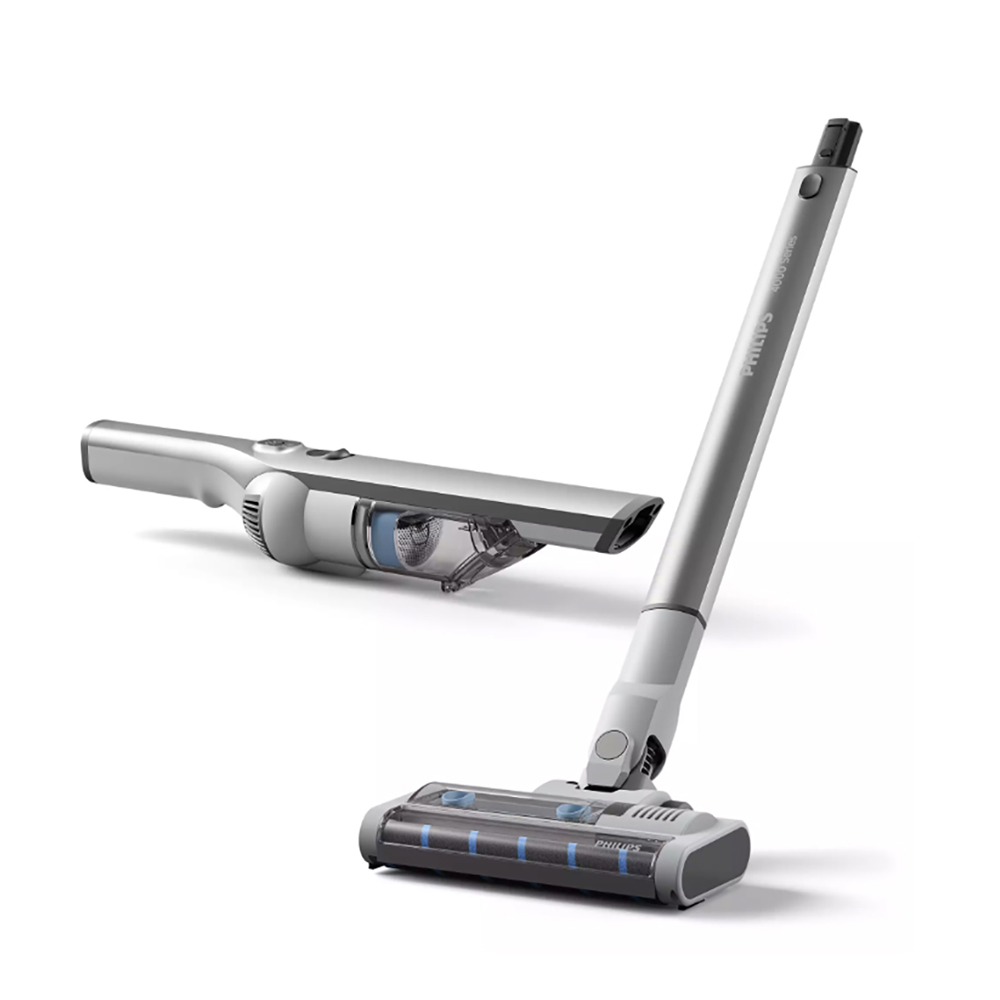 Philips XC4201/01 Cordless Stick Vacuum Cleaner 4000 Series - Metallic Bright Silver and Cotton Blue