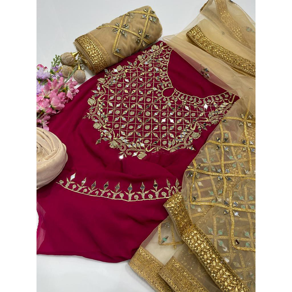 Semi-Stitched Weightless Georgette Embroidered Salwar Kameez for Women - Maroon - HP-M3P-419