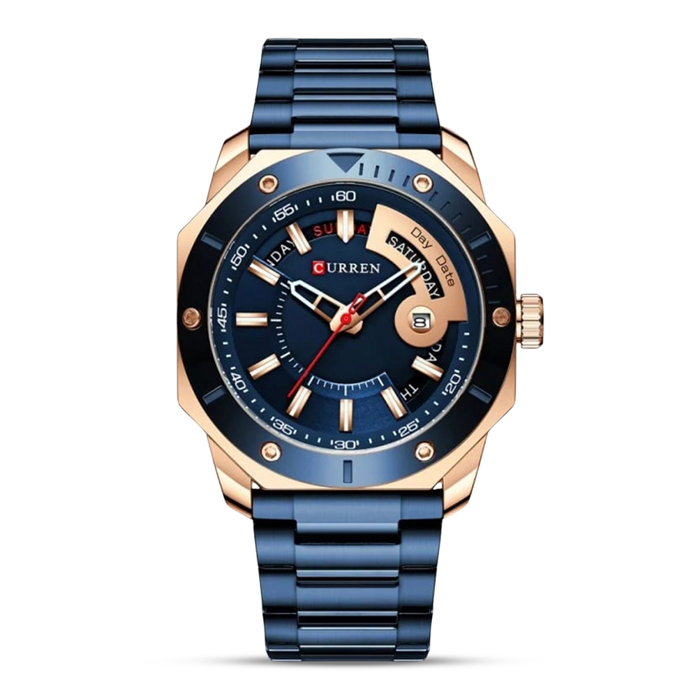 CURREN 8344 Stainless Steel Quartz Wrist Watch For Men - Blue and Golden