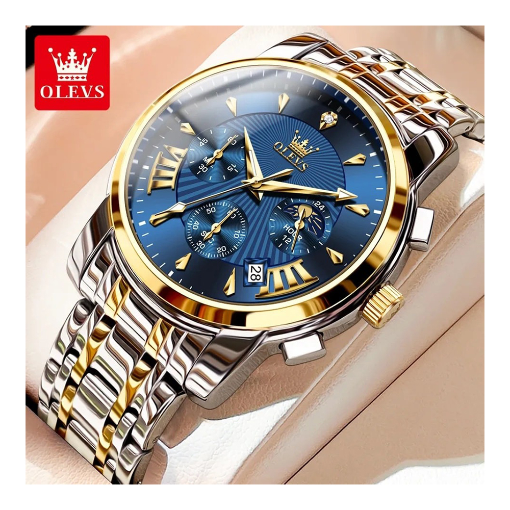 Olevs 2892 Luxury Stainless Steel Chronograph Waterproof Quartz Watch For Men Wt 12009 7740