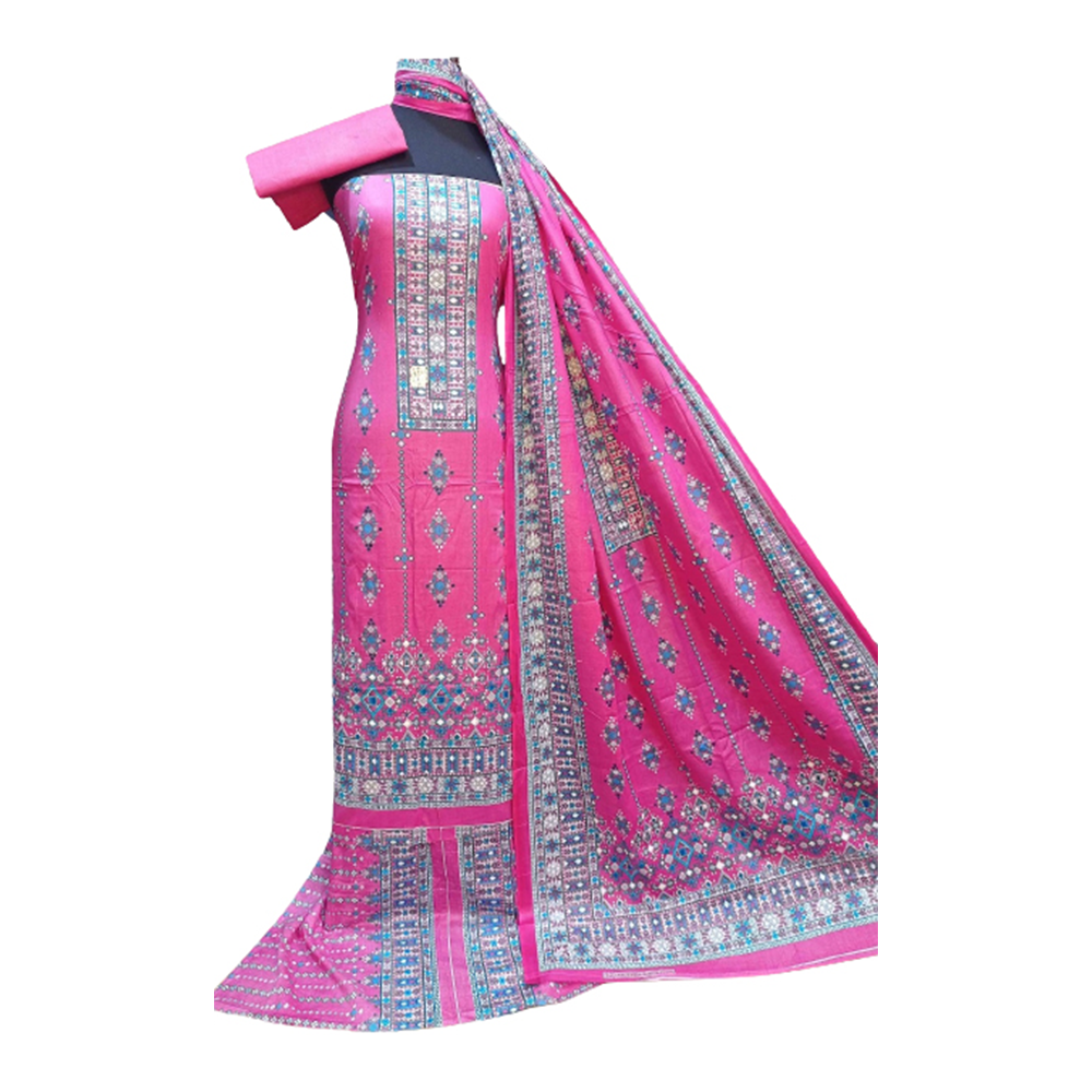 Unstitched Cotton Printed Salwar Kameez For Women - Pink - 3R-F37