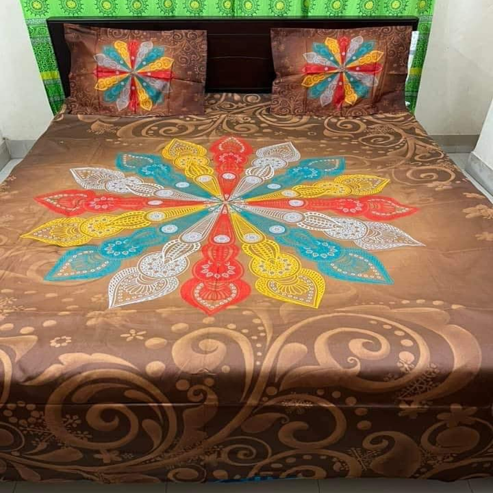 Panel Cotton King Size Bedsheet With Pillow Cover - Multicolor - 192429