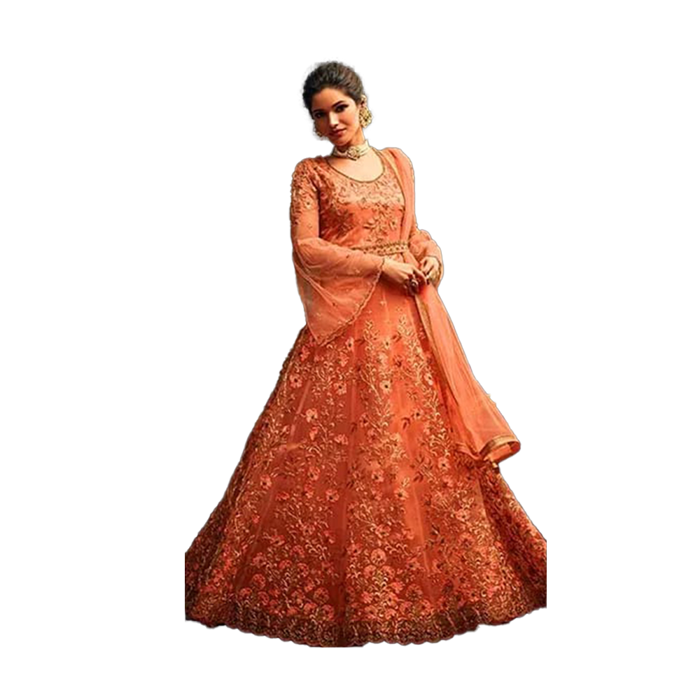 Unstitched Embroidery Work Georgette Anarkali Gown Dress For Women - Mandarin