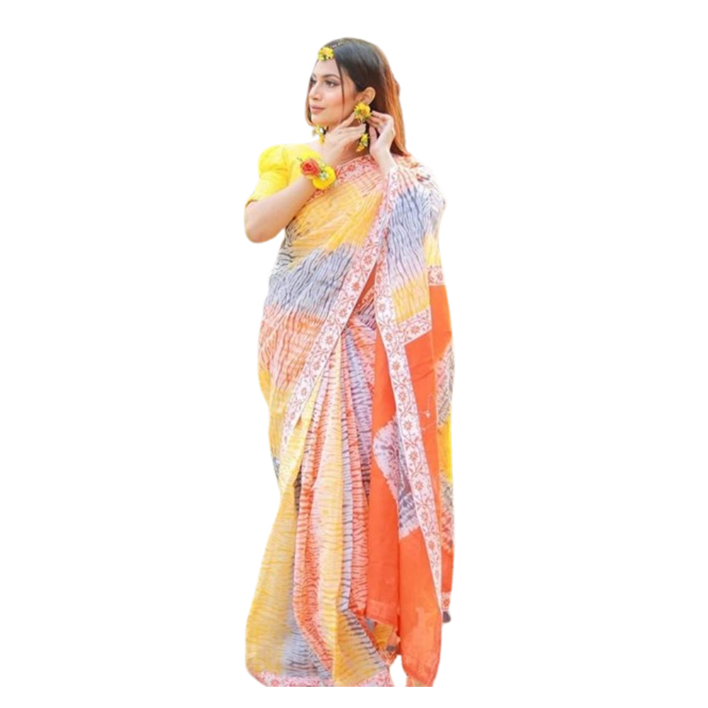 Vegetable Cotton Print Batik Saree For Women - Multicolor - SB-82