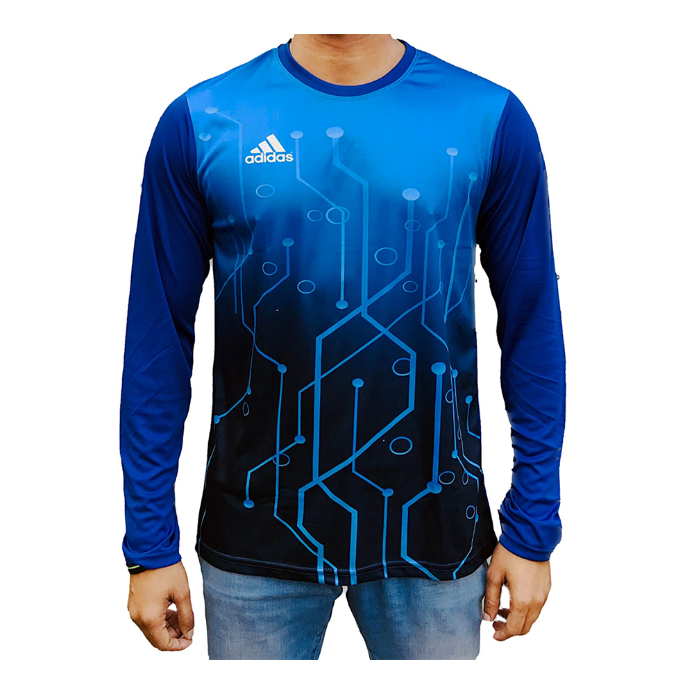 Polyester Mixed Sports Full Sleeve T-Shirt - Royal Blue - JC-006