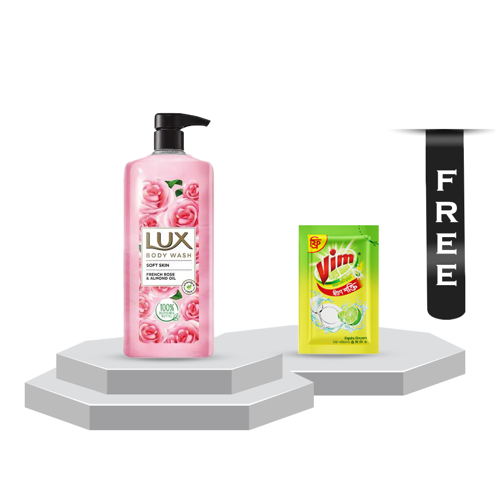 Lux Body Wash French Rose and Almond - 245ml With Vim Liquid Dish Washer - 5ml Free