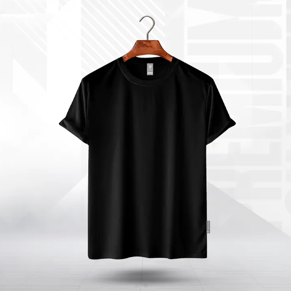 Texpark Combed Cotton Half Sleeve T-Shirt For Men - Black - TS-107