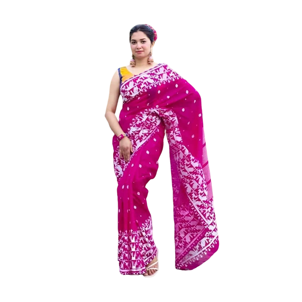 Half Silk Skin Print Saree for Women - Pink - SP-40