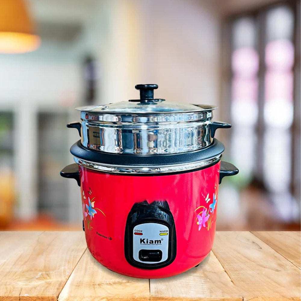 Kiam SFB-5702 Stainless Steel Double Pot Rice Cooker - 1.8 Liter - Red