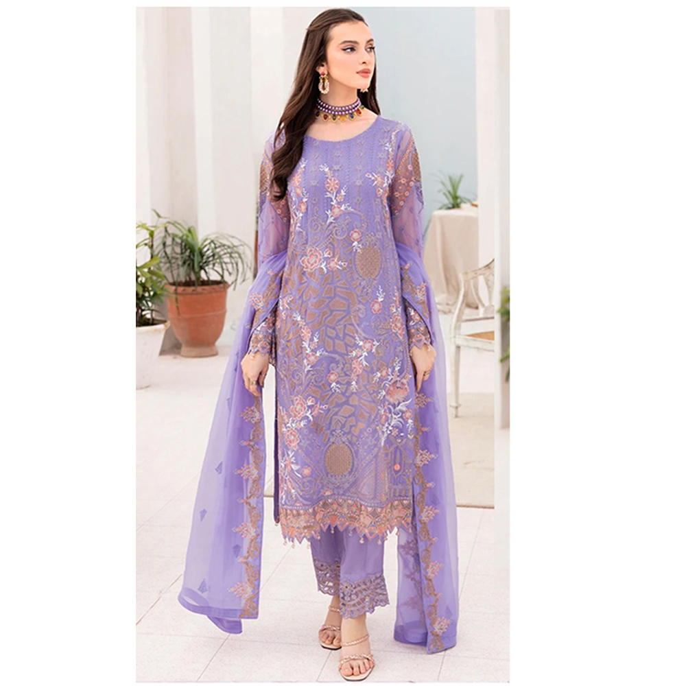 Unstitched Net Embroidered Salwar Suits  For Women - Medium Purple - S-8094