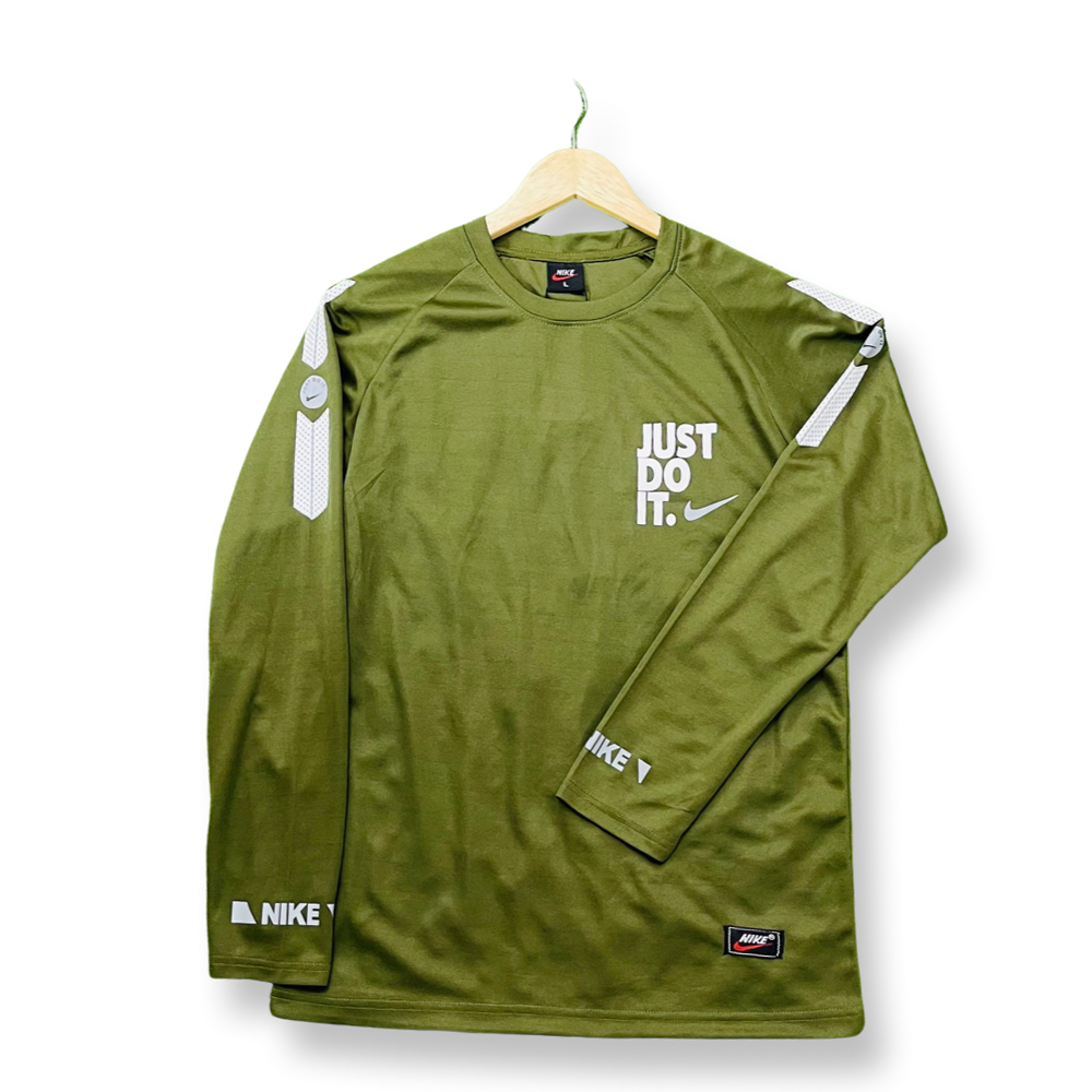 Full Sleeve Mesh Just Do It Jersey T-shirt - Olive - 1055