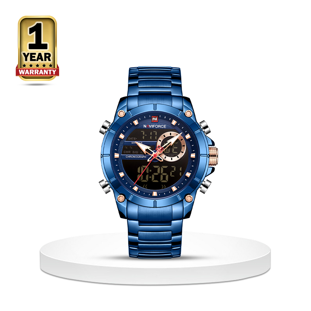 Naviforce NF9163 Stainless Steel Dual Time Wrist Watch For Men - Royal Blue