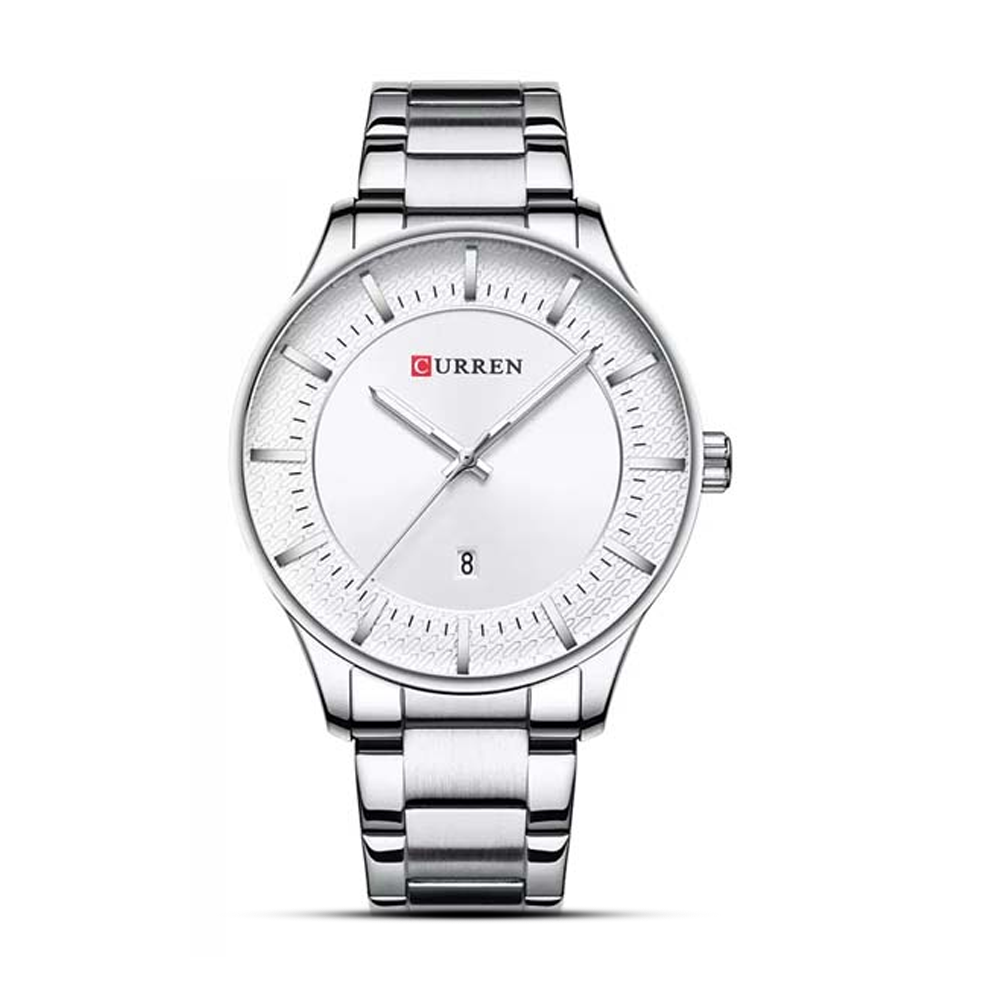 Curren 8347 Stainless Steel Wrist Watch for Men - Silver and White