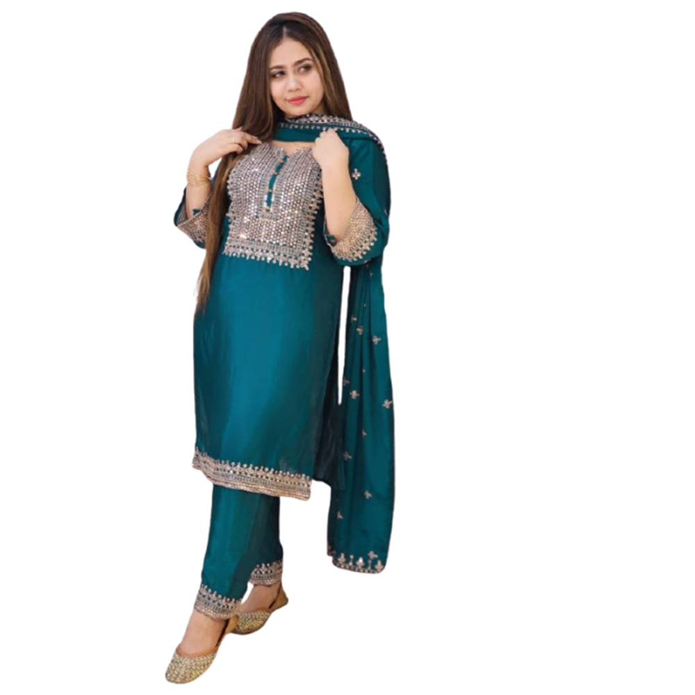 AC Cotton Unstitched Embroidery Salwar Kameez For Women - Sea Green - 3F-C2