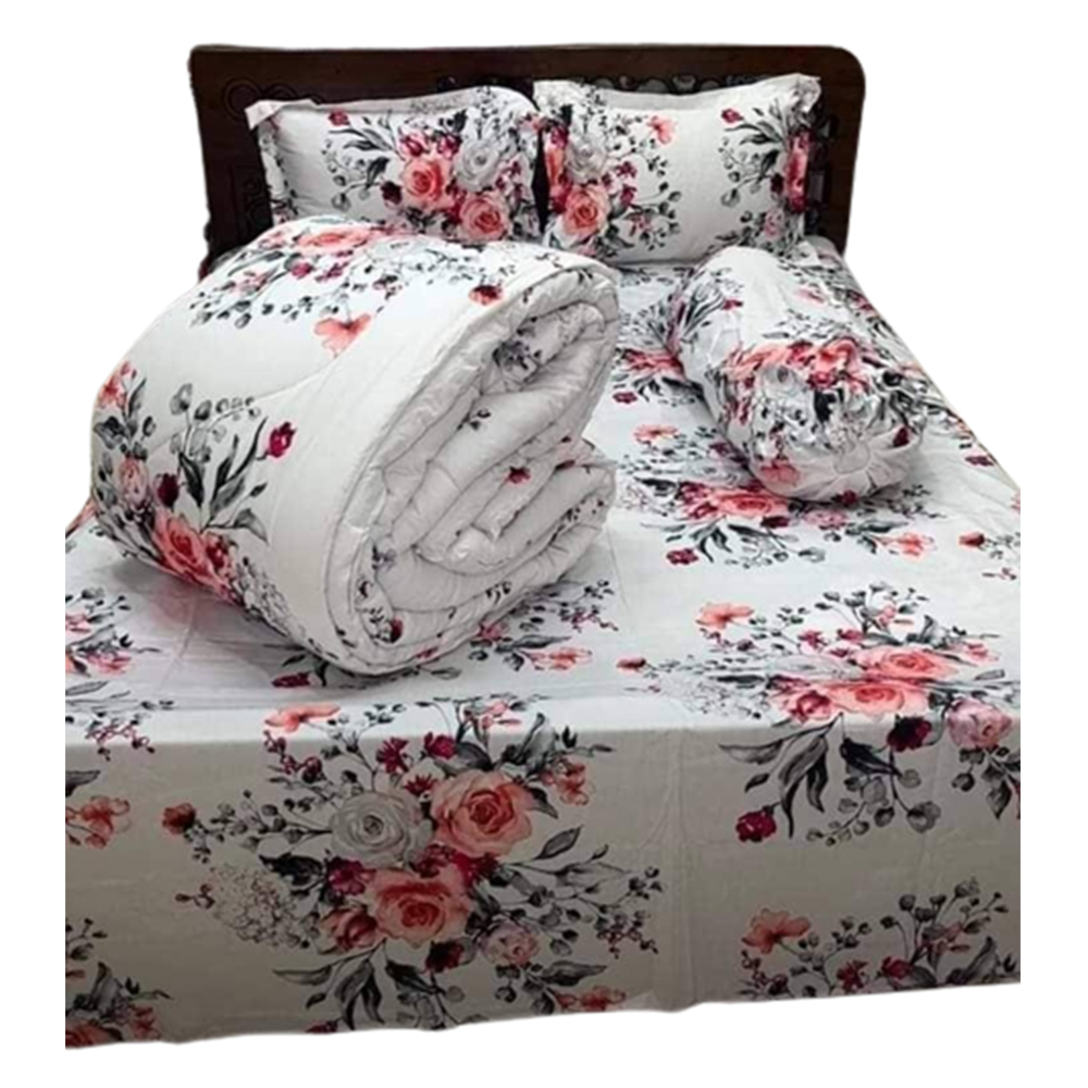 Twill Cotton King Size Five In One Comforter Set - Multicolor - CFS-148