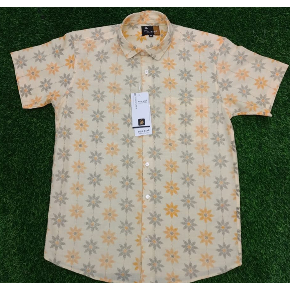 Cotton Half Sleeve Shirt For Men - Cream