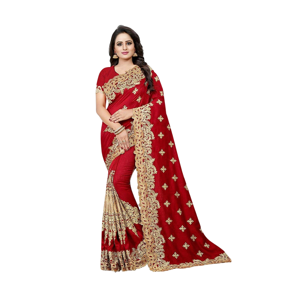 Embroidery Work Weightless Georgette Saree With Blouse Pcs For Women - Maroon