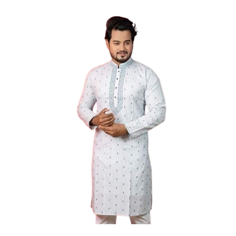 Cotton Embroidery Punjabi For Men - White - P-N5