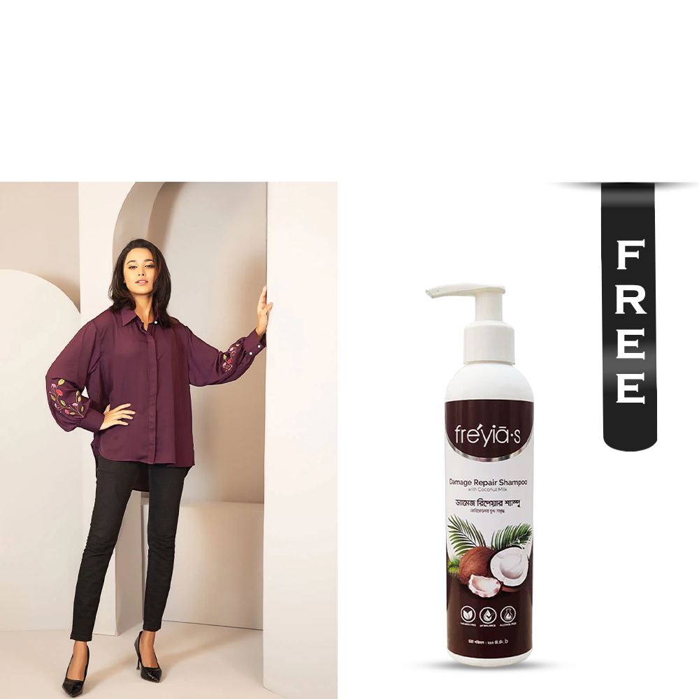 Buy Cherry Georgette Shirt for Women - 1223 000276 - Maroon and Get Freyias Damage Repair Shampoo with Coconut Milk - 220ml Free