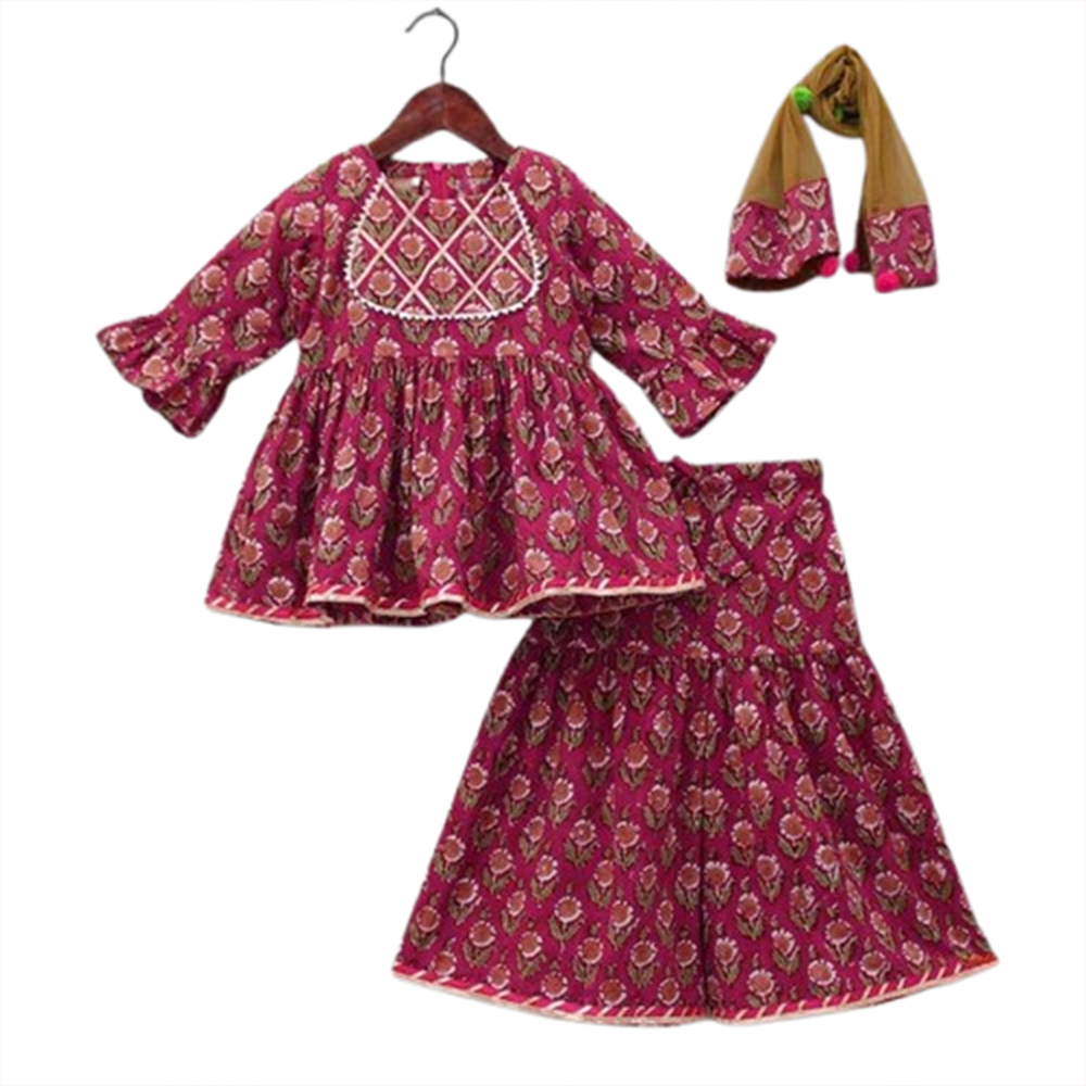 Linen 3D Digital Printed Baby Dress For Girls - Multicolor - BD-78