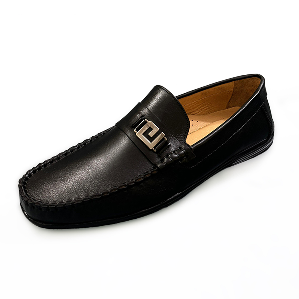 Leather Handmade True Moccasin Shoes for Men - Black