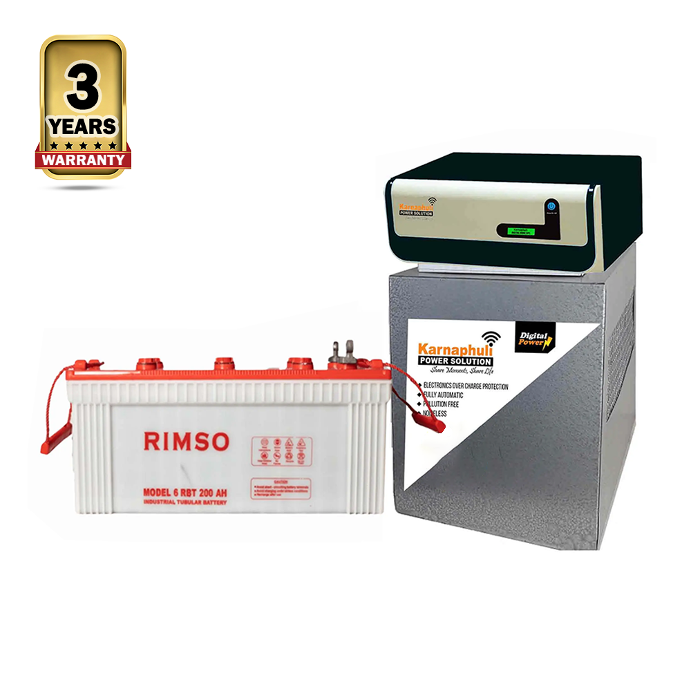 Karnaphuli Digital UPS IPS - 1250 VA - 1000 Watt - 12 Volt With Rimso Tubular 200 ah - Full Package
