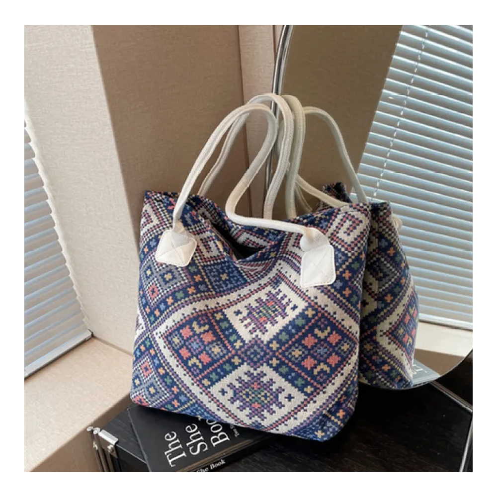 Cotton Stripe Canvas Luggage Tote Shoulder Travel Bag for Women - Multicolor
