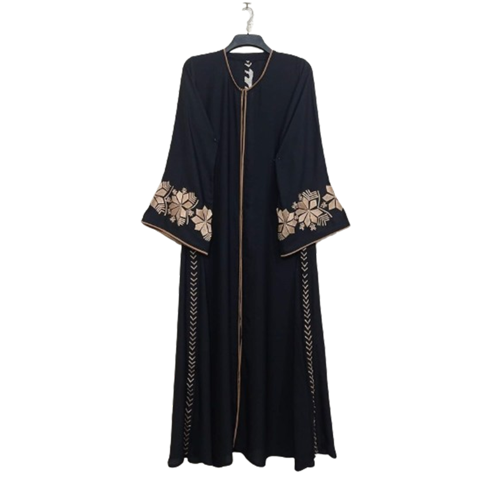 Dubai Cherry Embroidered Leaf Borkha With Hijab - Black