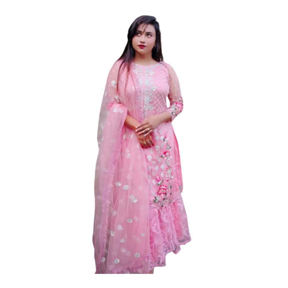 Soft Georgette Embroidery Unstitched Salwar Kameez For Women - Pink - 4G-27