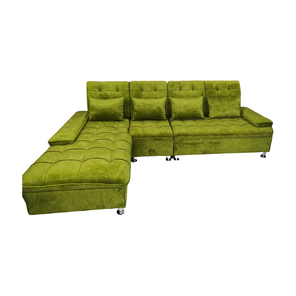 Garjon Solid Wood L Shape Sofa - Green - Fts L Bit