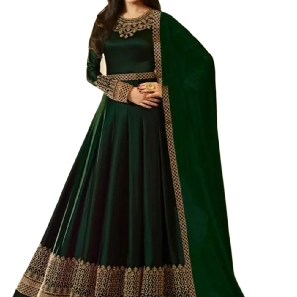 Georgette Embroidery Semi-Stitched Party Long Gown For Women - Green