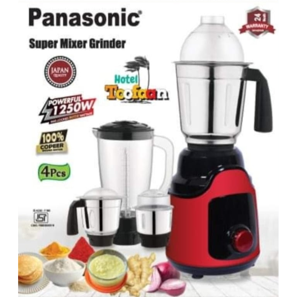 Panasonic Hotel Toofaan Super Mixer Grinder with 4 Jars - 1250 Watts - Red