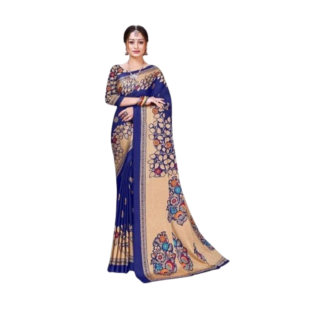 Soft Silk Digital 3D Printed Saree With Blouse Piece - Royal Blue - SS-P34