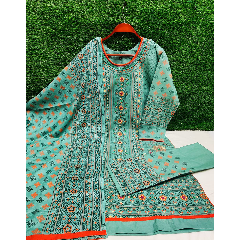 Cotton Salwar Kameez For Women - Aqua 