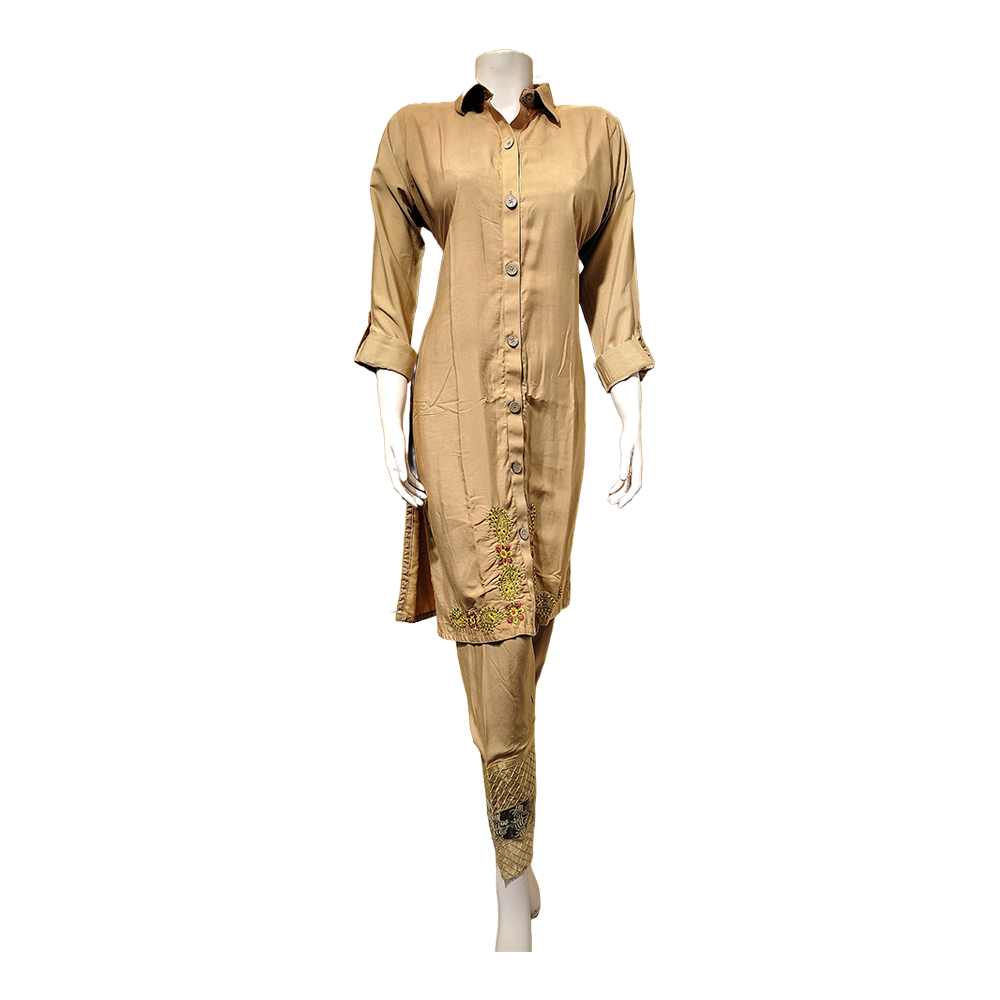 China Lilen Stitched Long Shirt for Women - Brown - ls-02
