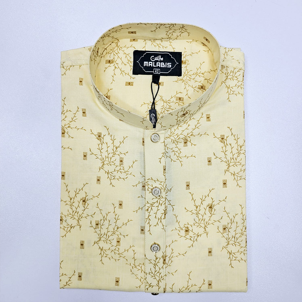 Soft Cotton Panjabi For Men - Light Yellow - HS-00062