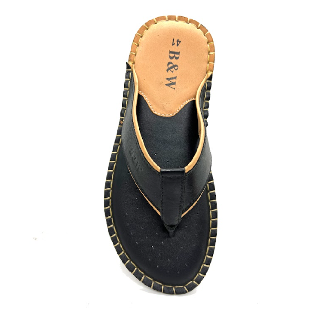 Leather Slipper Sandal For Men - Black - BW10515