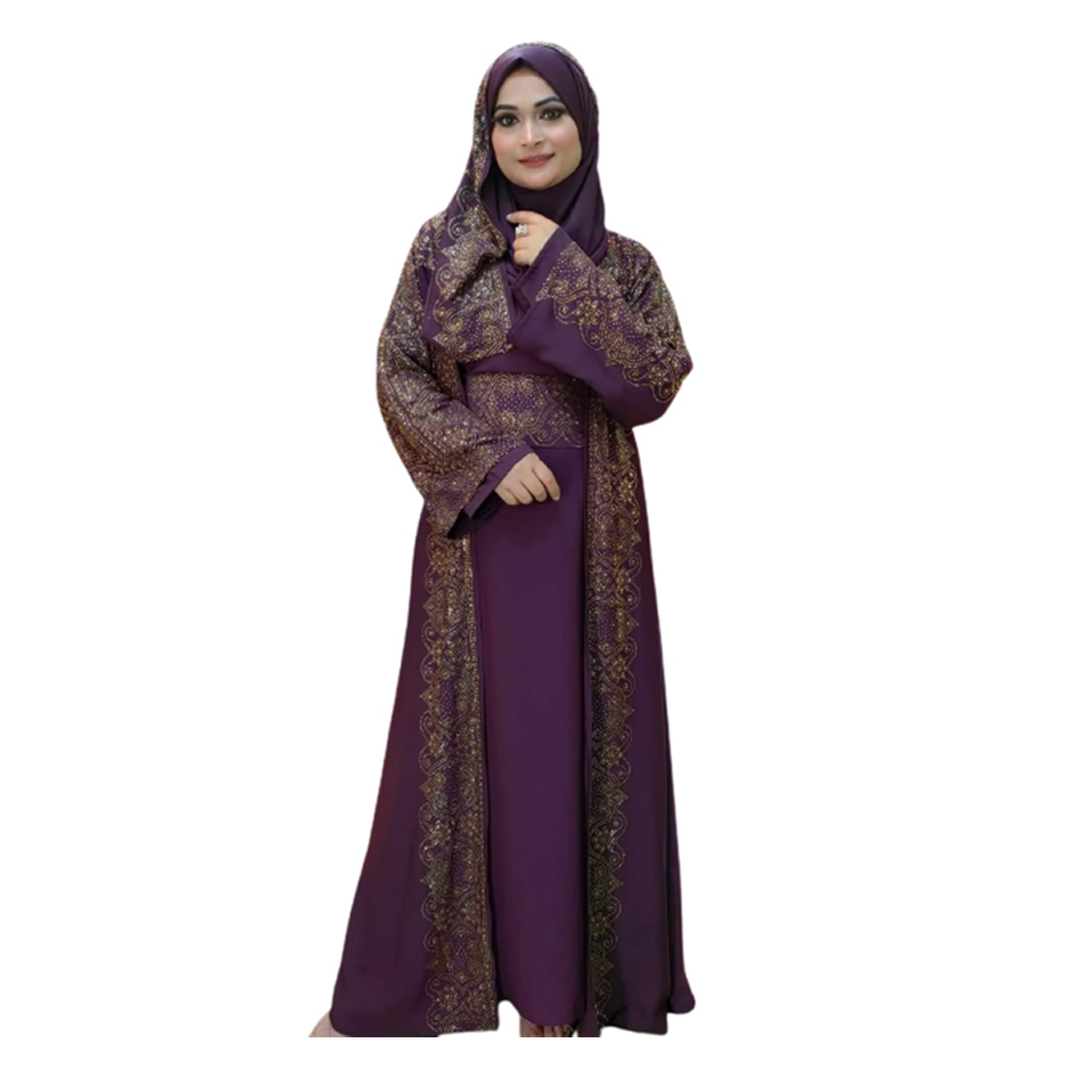 Dubai Cherry Borkha With Hijab For Women - Purple - BK-P28