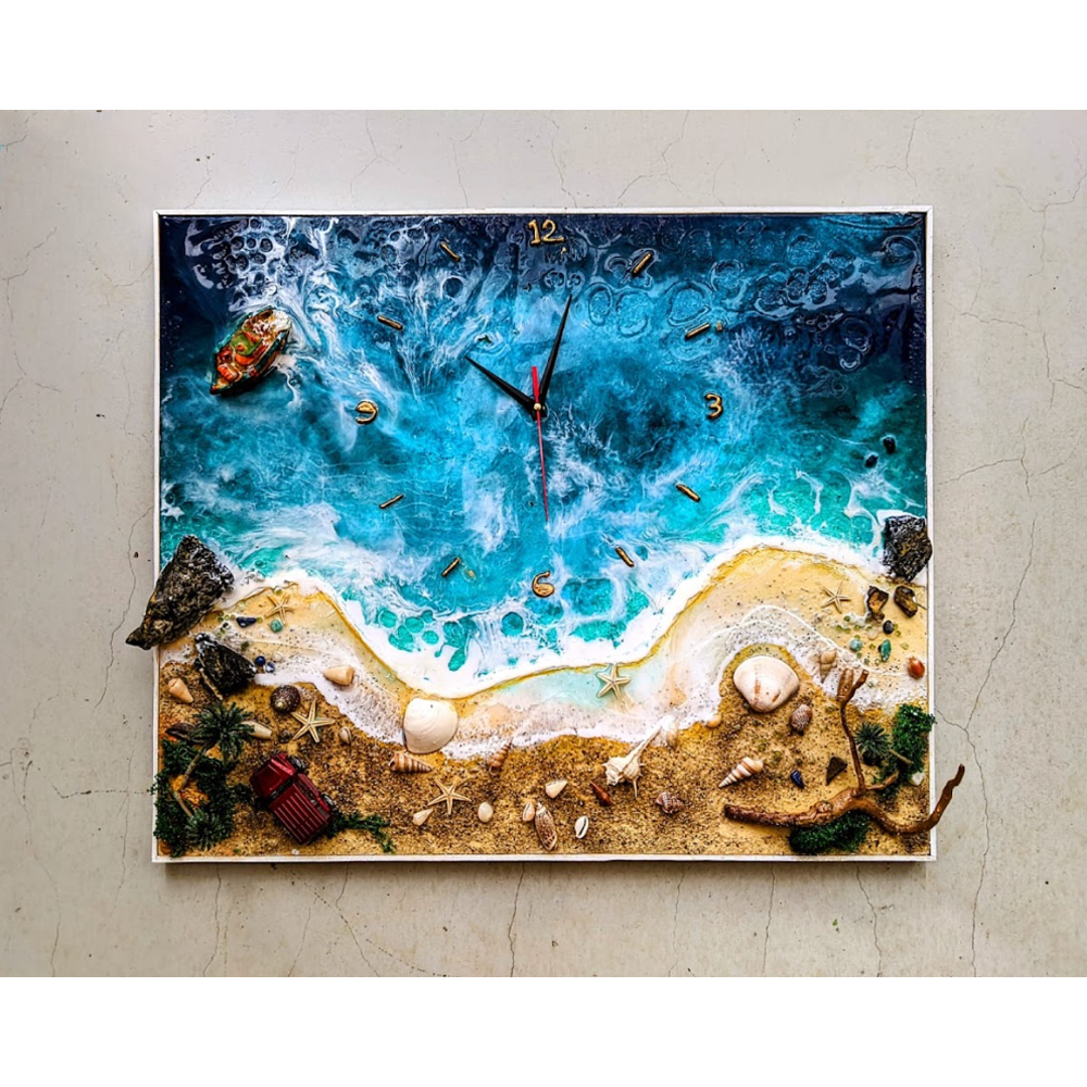 Resin Ocean Square Wall Clock Art - 24 Inch - Multicolor 