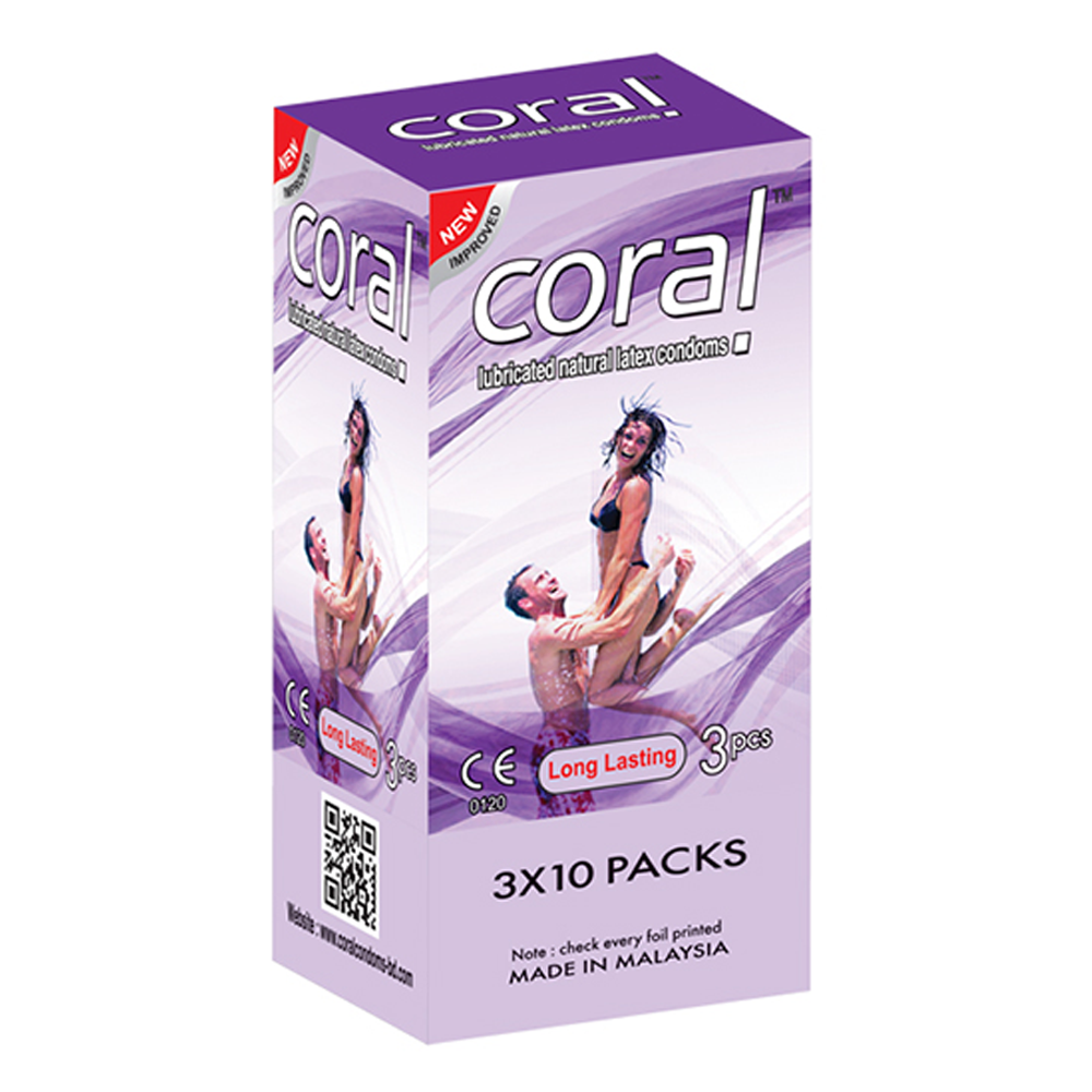 Pack of 30 Pcs Coral Long Lasting Lubricated Condom