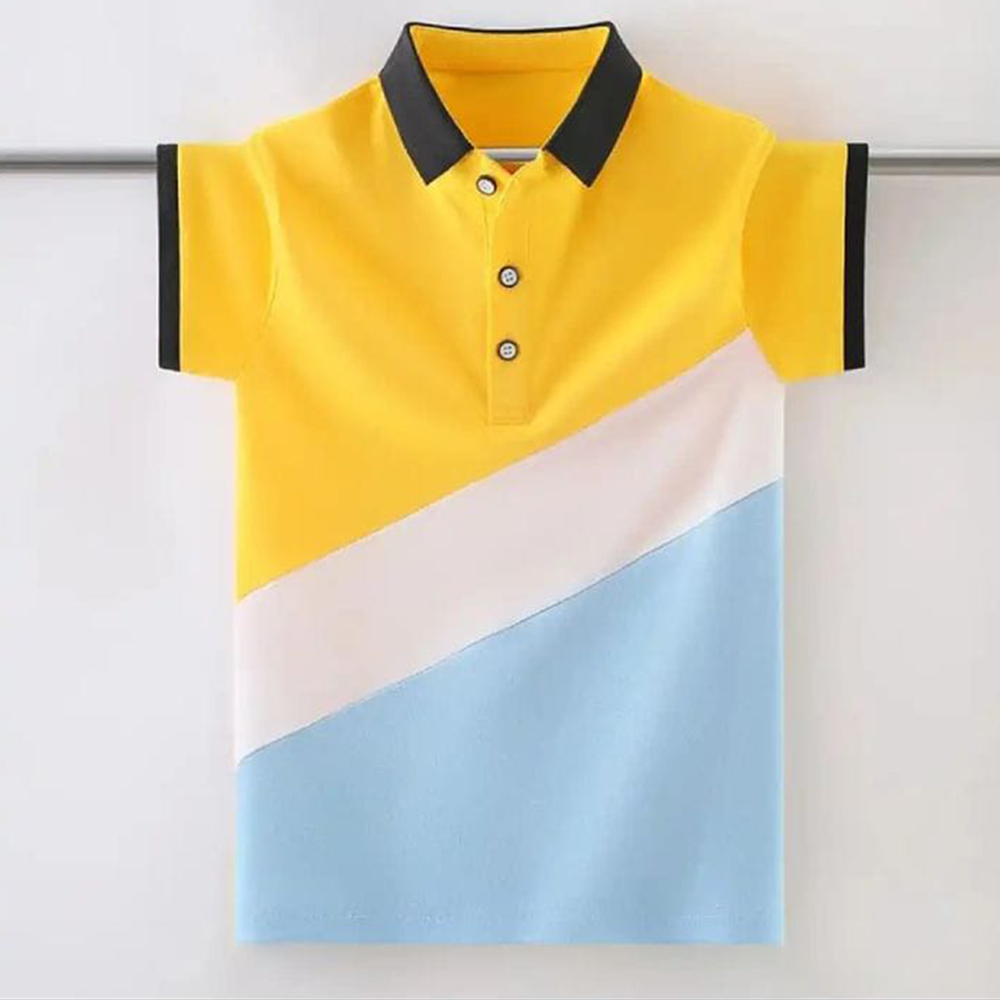 Pique Cotton Half Sleeve Polo For Boys - Yellow and Sky - BM-73