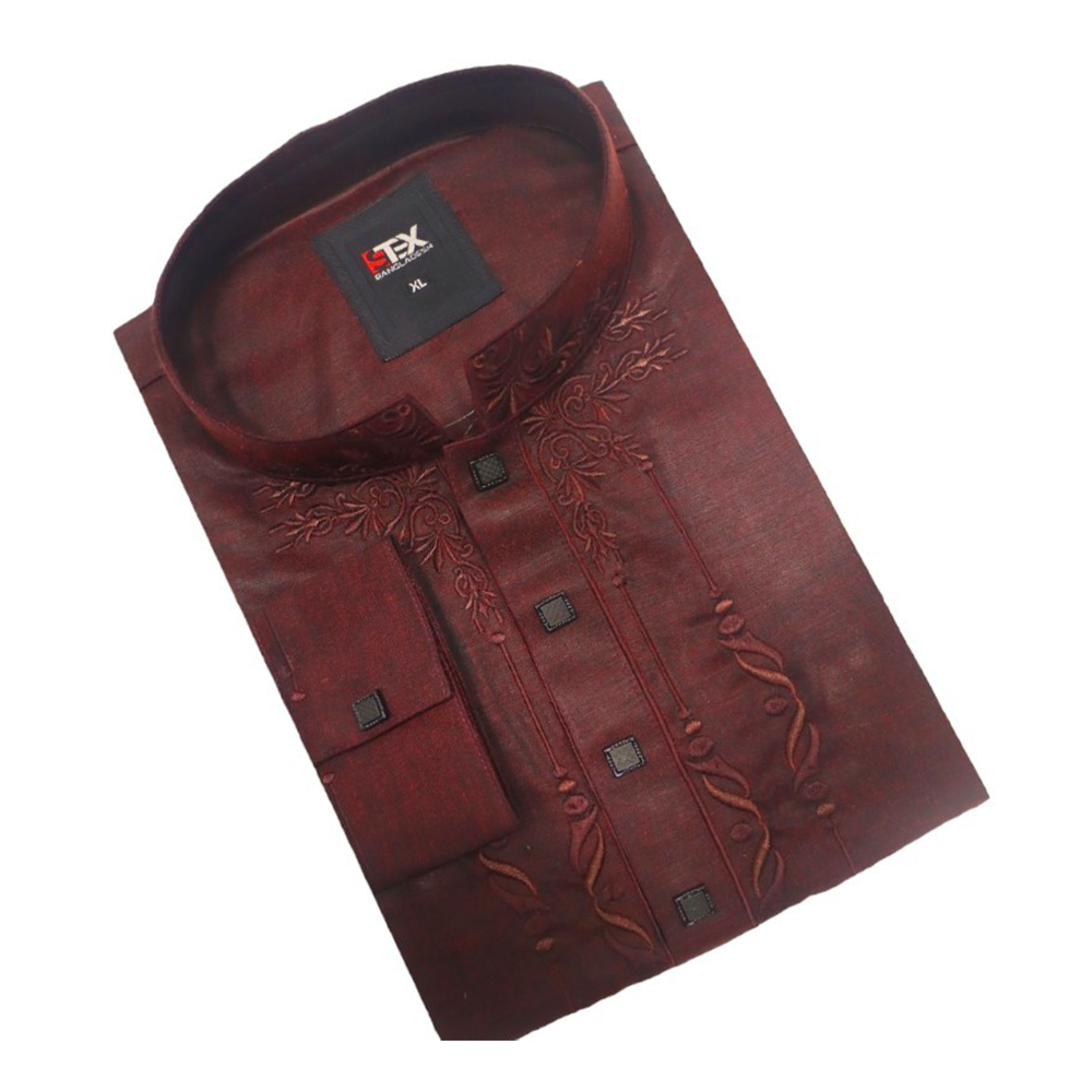 Cotton Embroidered Panjabi for Men - Maroon - PH-15