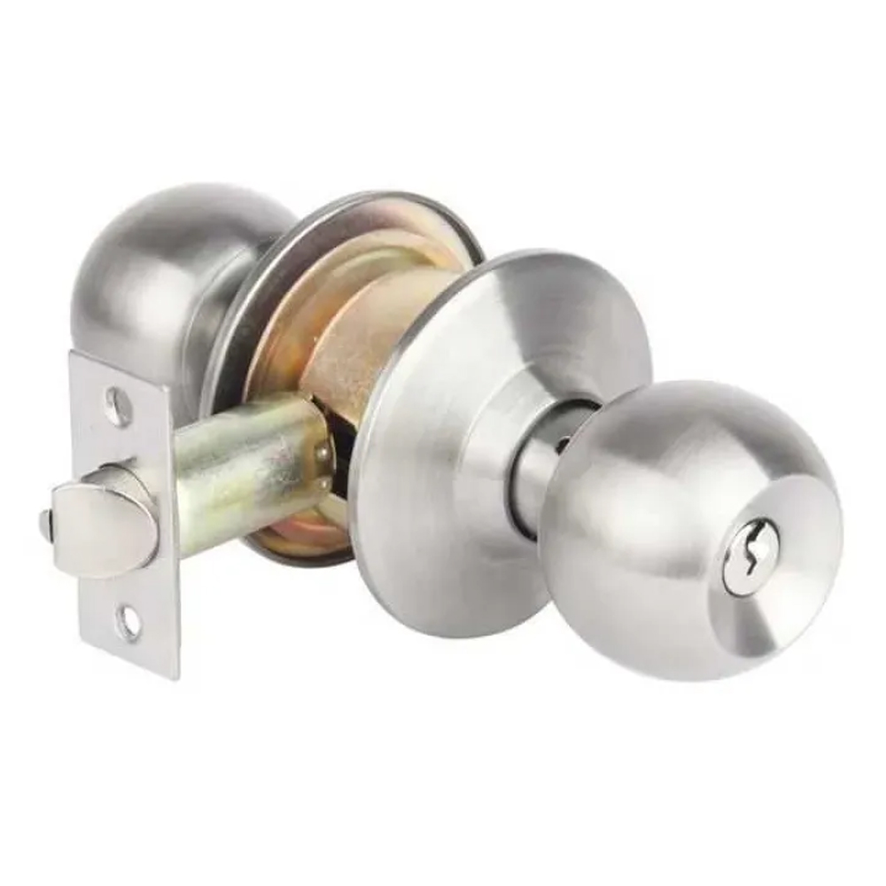 Stainless Steel Round Lock with Brass Keys - Silver