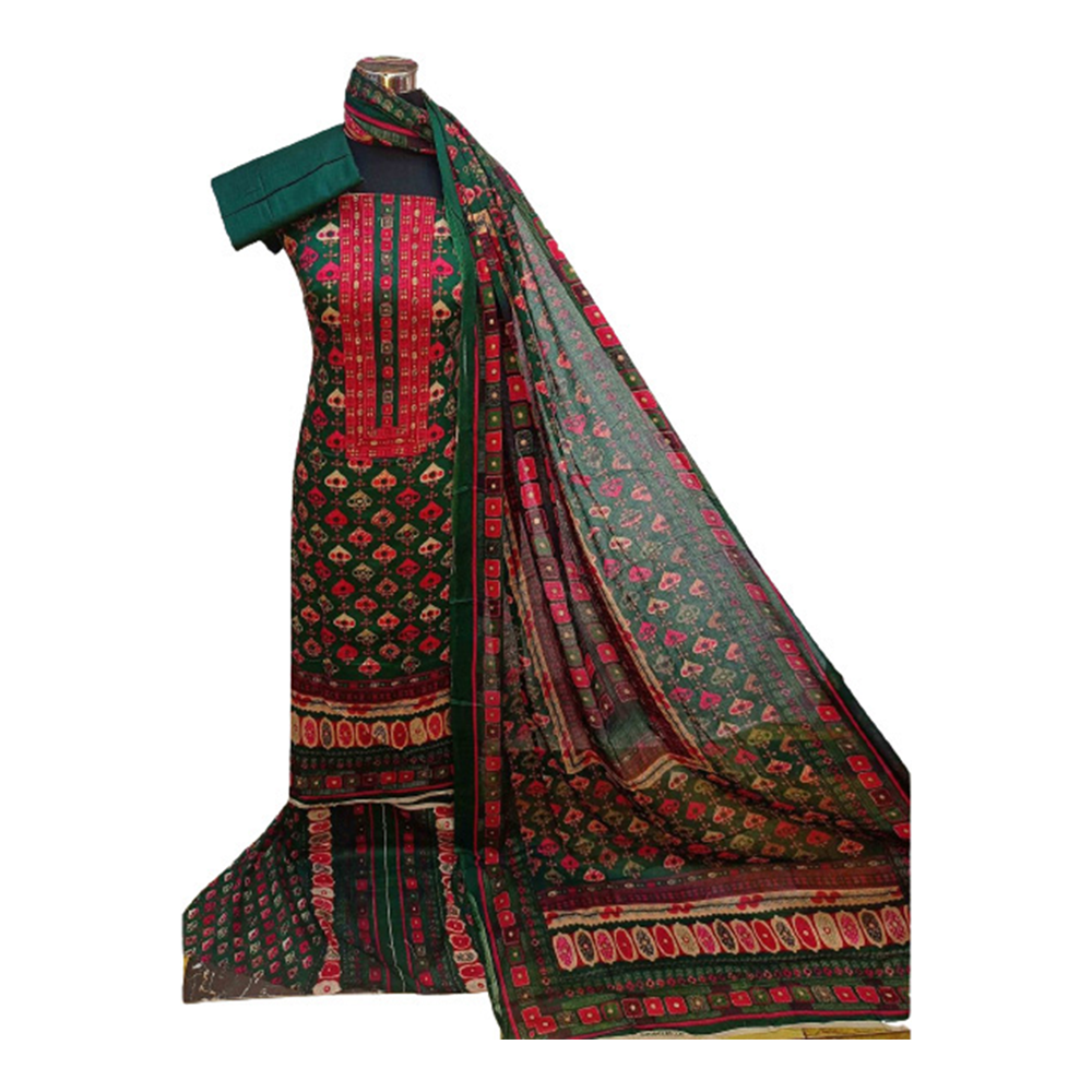 Cotton Print Salwar Kameez For Women - Green and Red - 3R-K26