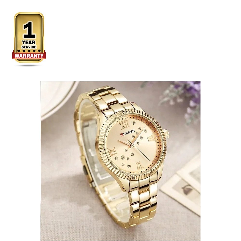 Curren 9009 Stainless Steel Quartz Wrist Watch For Women - Golden