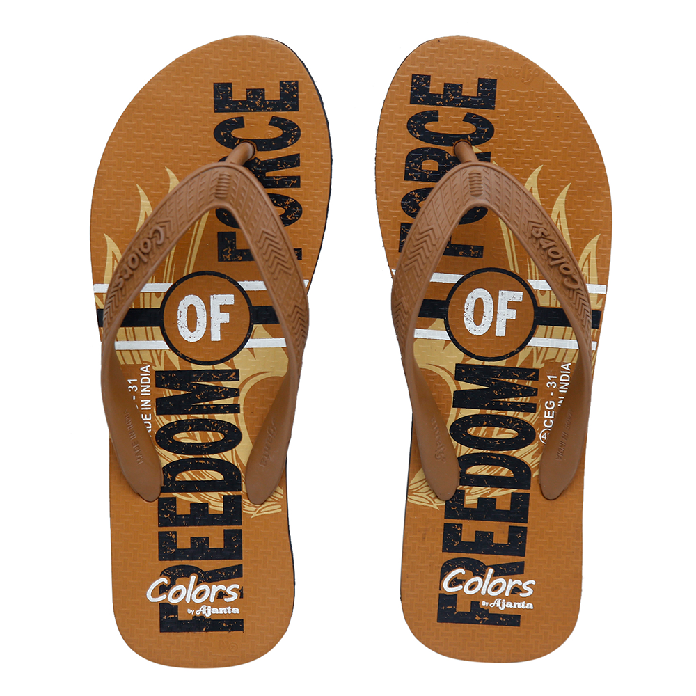 Ajanta Colors Rubber Hawai Printed Sandal For Men - Tan - CEG 31