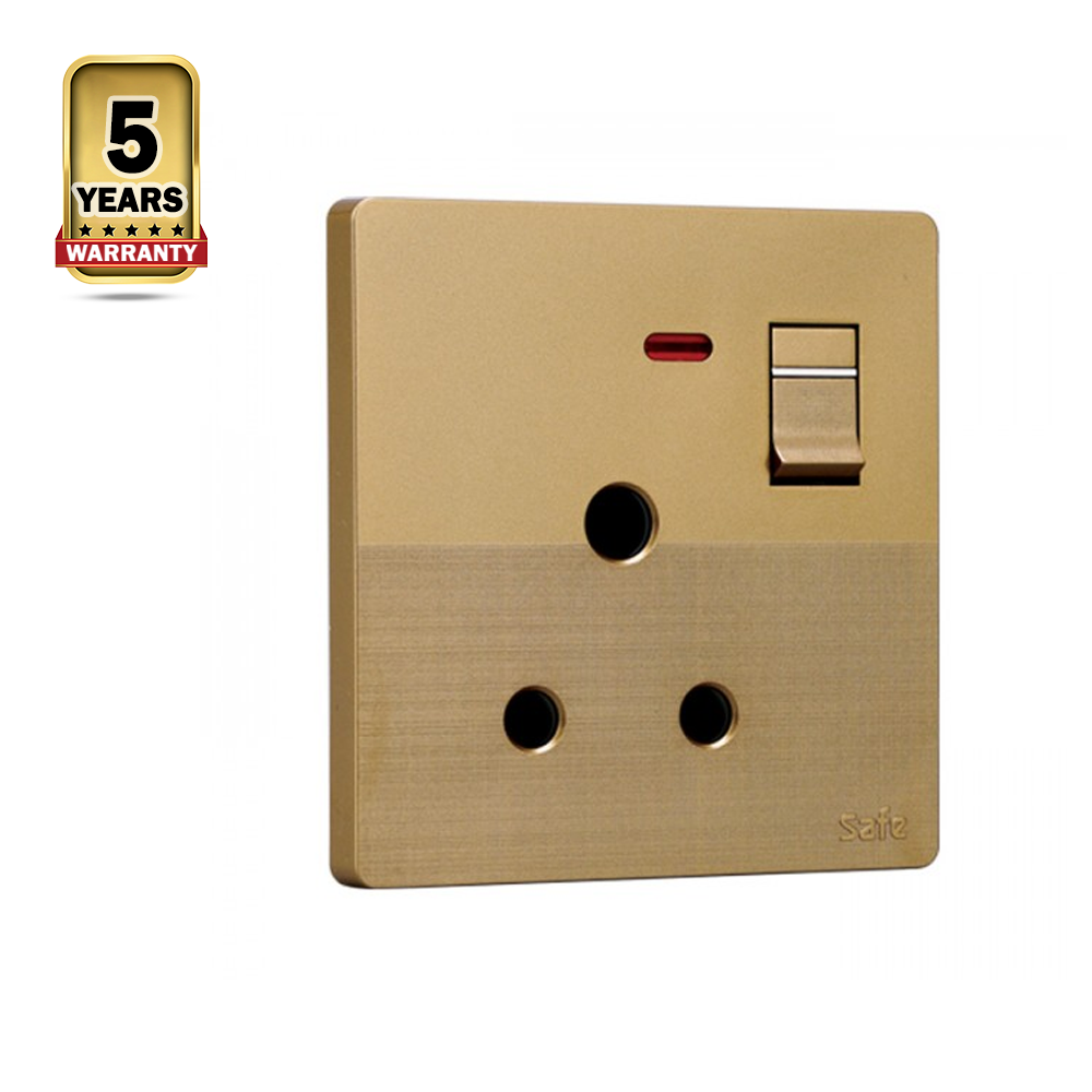 Walton 3 Pin Round Socket with Switch - Golden