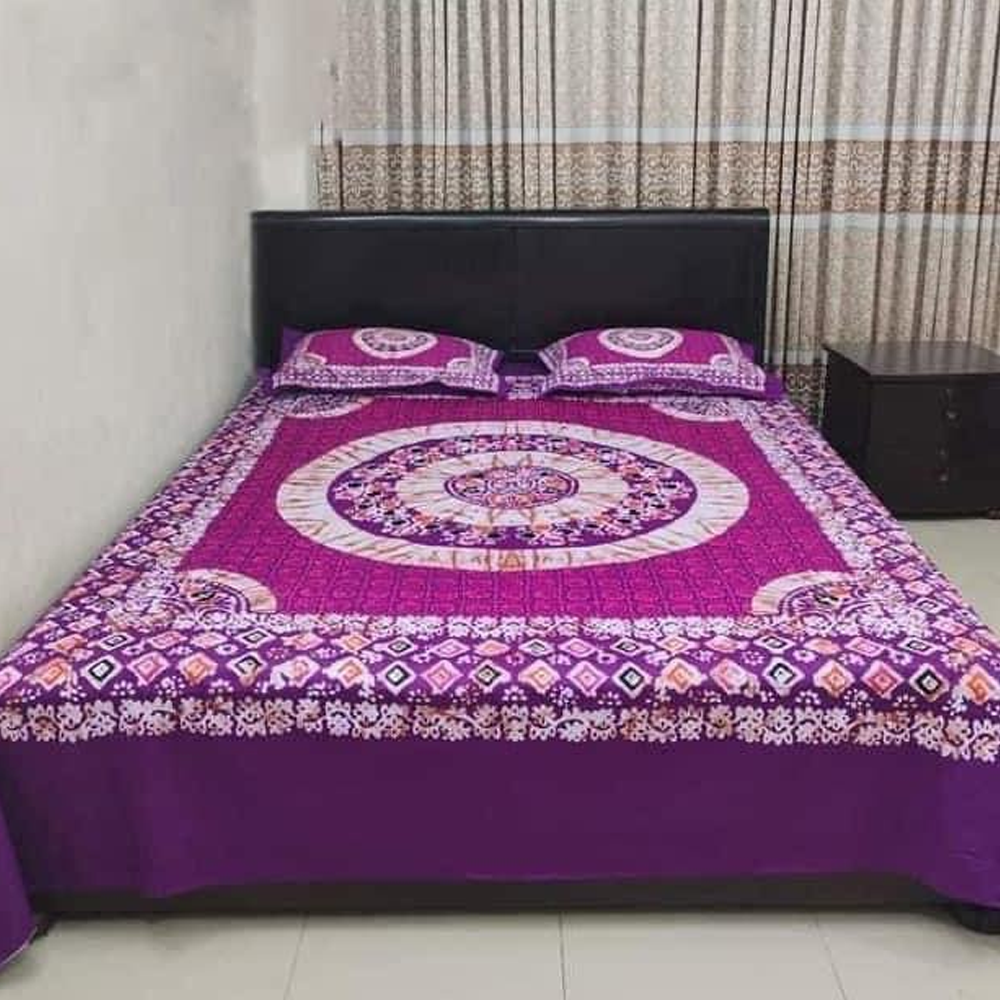 Panel Cotton King Size Bedsheet With Pillow Cover - Multicolor - 192443