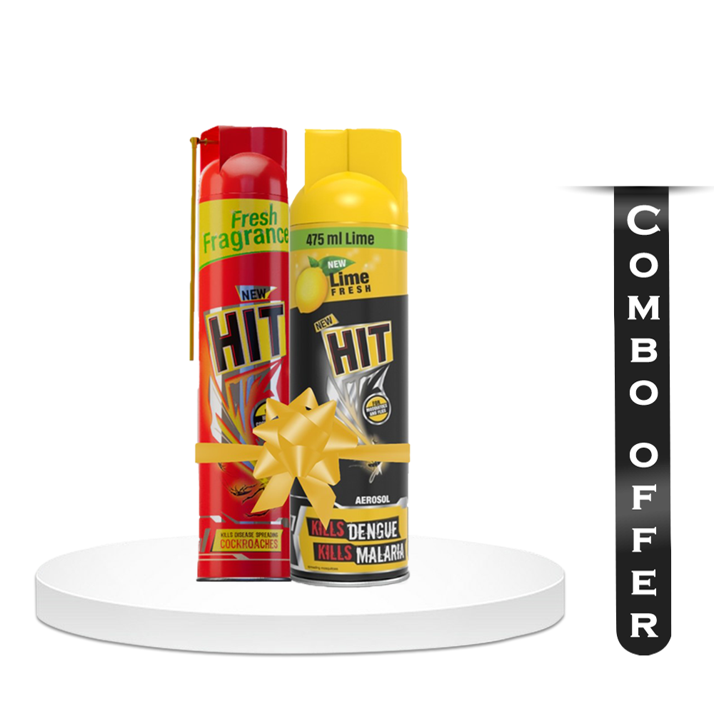 Combo of Red Hit Anti Cockroach Aerosol Spray - 400ml and Black Hit Lime Anti Mosquito Aerosol Spray - 475ml