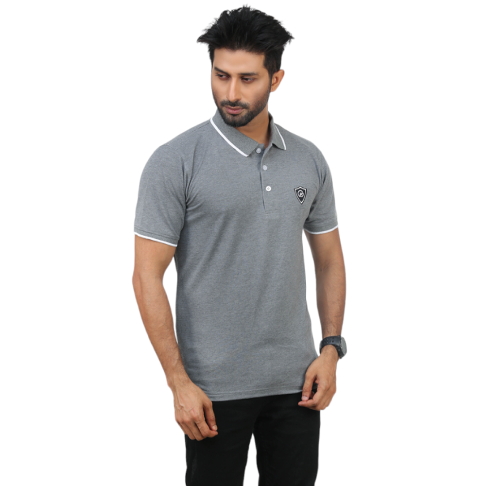 Cotton Half Sleeve Polo For Men - Grey - P101